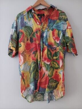 Alexander Julian Watercolor Hawaiian Button Short Sleeve Shirt Sz M